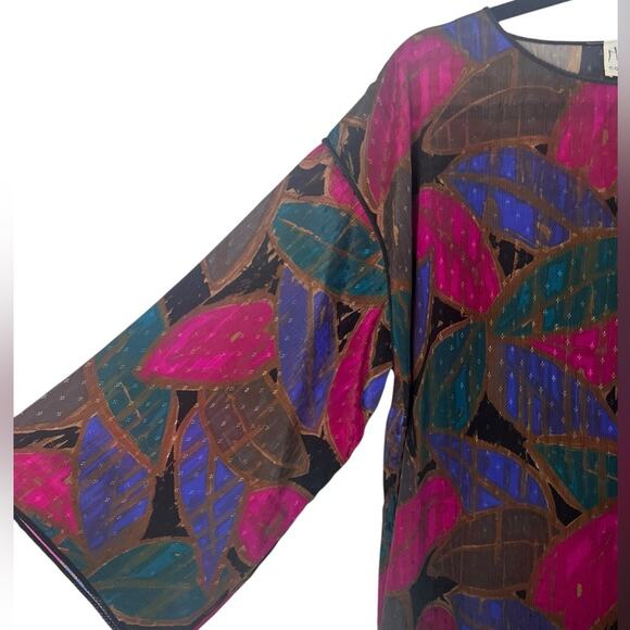 Vintage Mary McFadden Iconic Caftan Dress Small Floral Jacquard Kimono Sleeve - Picture 3 of 12